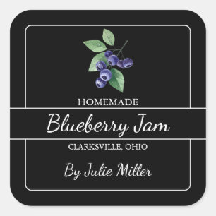 Homemade Blueberry Jam Square Label Black