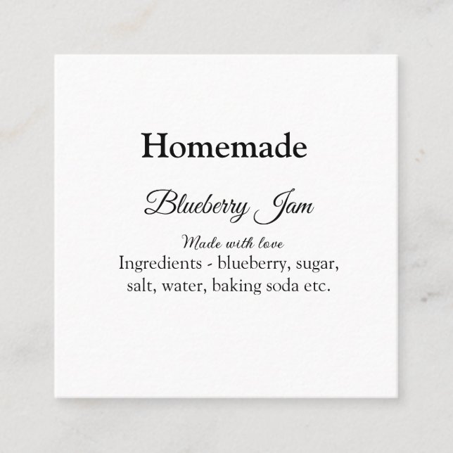 Homemade blueberry y jam made with love add text square business card (Front)