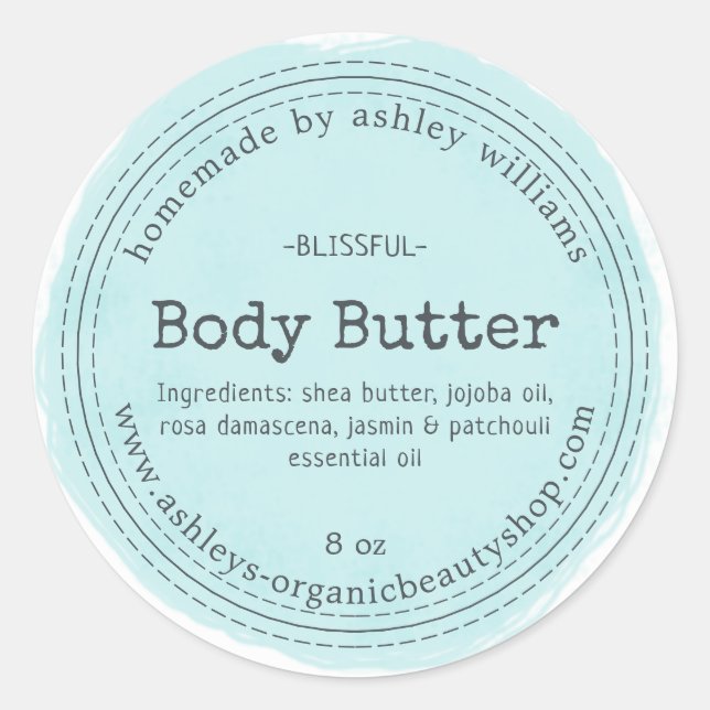 Homemade Body Butter Blue Organic Business Label (Front)
