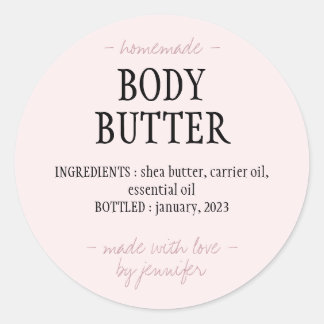 Homemade Body Butter Pink Script Classic Round Sticker