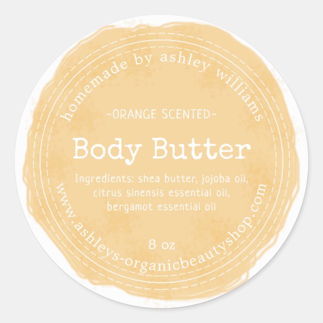Homemade Body Butter Yellow Organic Business Label (Front)