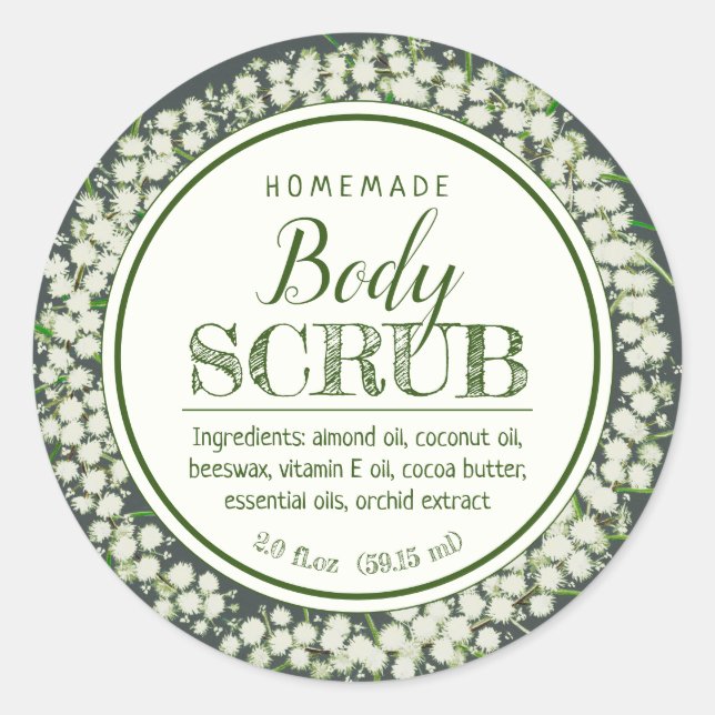 Homemade body scrub ingredients green botanical classic round sticker (Front)