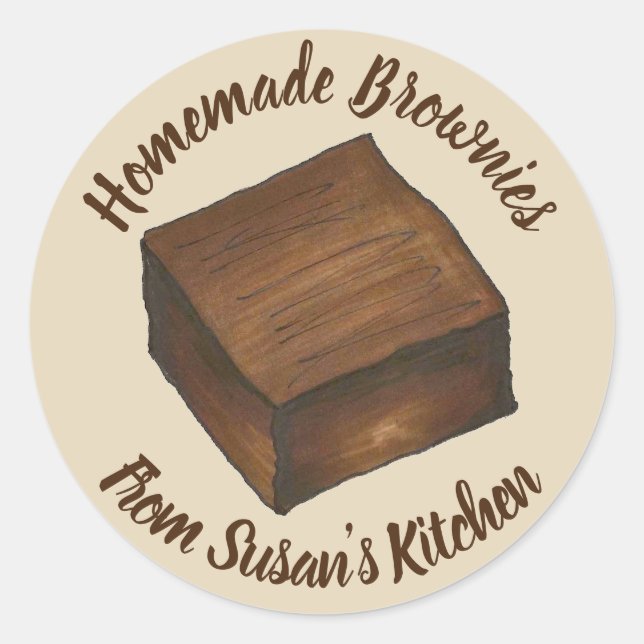 Homemade Brownies Personalized Baked By Kitchen Classic Round Sticker (Front)