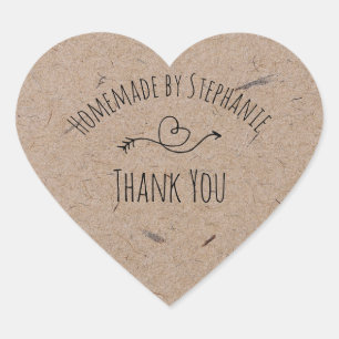 Homemade by   Kraft Paper Heart  Thank You Sticker
