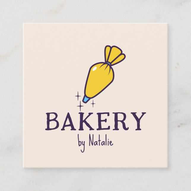 Homemade Cake Pastry Bag Cream Cupcake Bakery Square Business Card (Front)