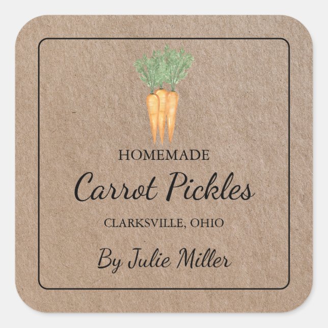 Homemade Carrot Square Kraft Paper Label (Front)