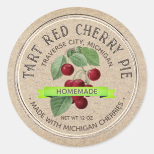 HOMEMADE CHERRY PIE Grunge Font Kraft Brown Classic Round Sticker