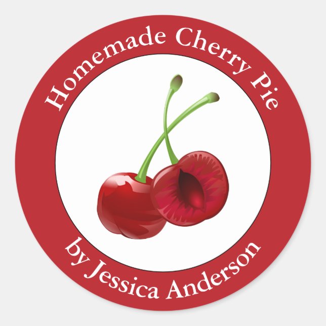 Homemade Cherry Pie Red Classic Round Sticker (Front)