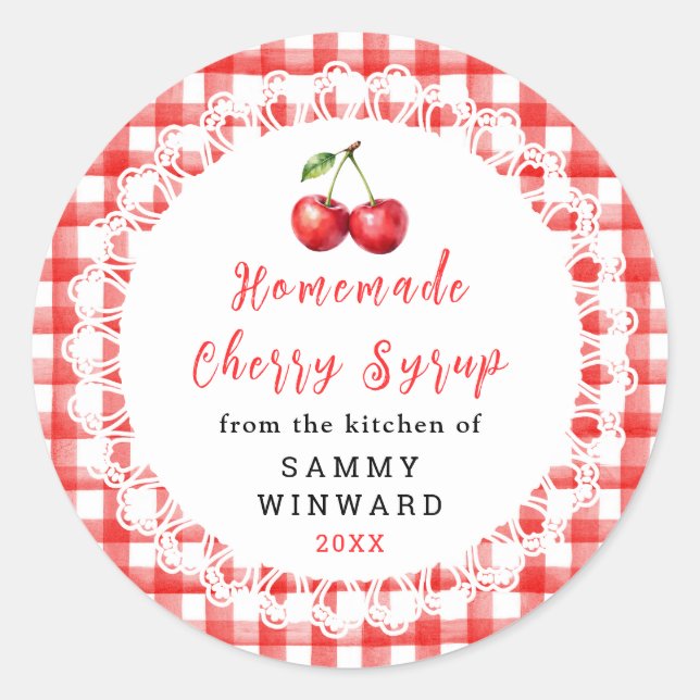 Homemade Cherry Syrup Bottle Label (Front)