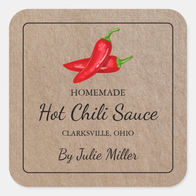 Homemade Chili Sauce Square Kraft Paper Label (Front)