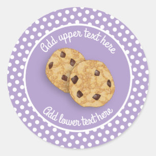 Homemade Choc Chip Cookies on lavender polka dot C Classic Round Sticker