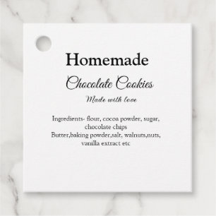 Homemade chocolate cookies made with love add text favour tags
