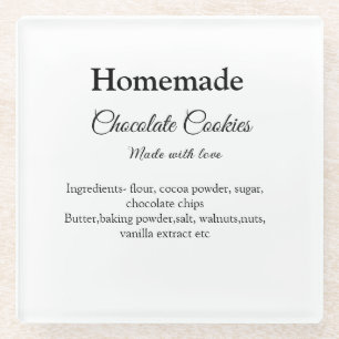 Homemade chocolate cookies made with love add text glass coaster