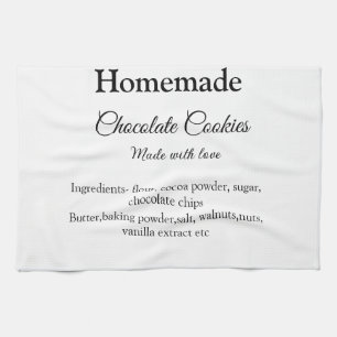 Homemade chocolate cookies made with love add text kitchen towel