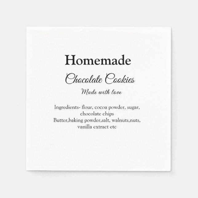 Homemade chocolate cookies made with love add text napkin (Front)