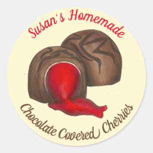 Homemade Chocolate Covered Cherry Cordials Candy Classic Round Sticker