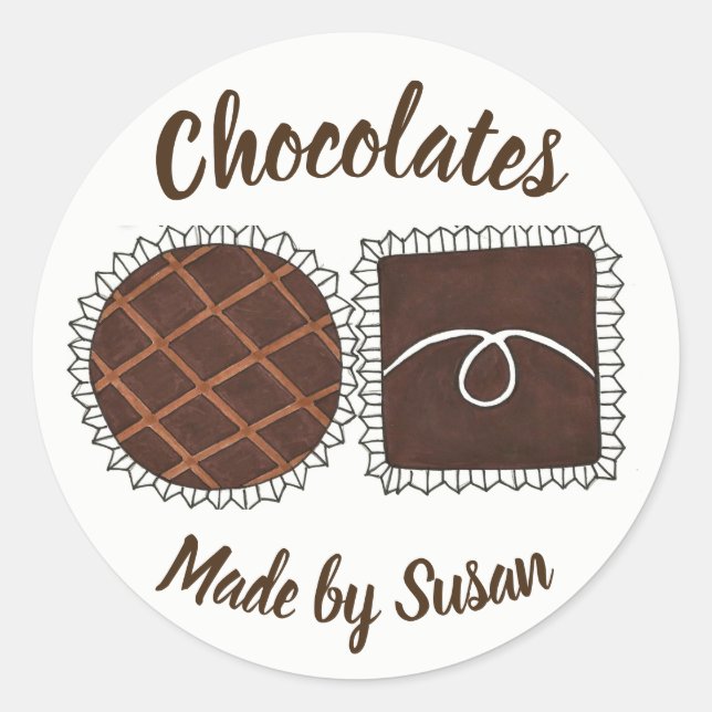 Homemade Chocolate Personalized Chocolatier Bonbon Classic Round Sticker (Front)