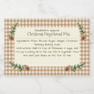 Homemade Christmas Baking Mix Gingham Pine Cones Food Label
