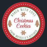 Homemade Christmas Cookies Classic Round Sticker<br><div class="desc">Homemade Christmas Cookies classic round sticker that has cute gingerbread cookies with red and green colouring. Personalizing this is easy,  simply add your name and type of cookie on the stickers.</div>