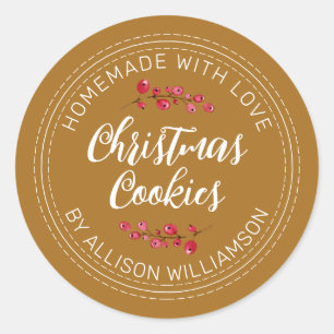 Homemade Christmas Cranberry Cookies Gold Ochre Classic Round Sticker