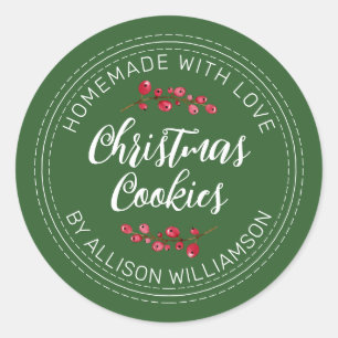 Homemade Christmas Cranberry Cookies Green Classic Round Sticker
