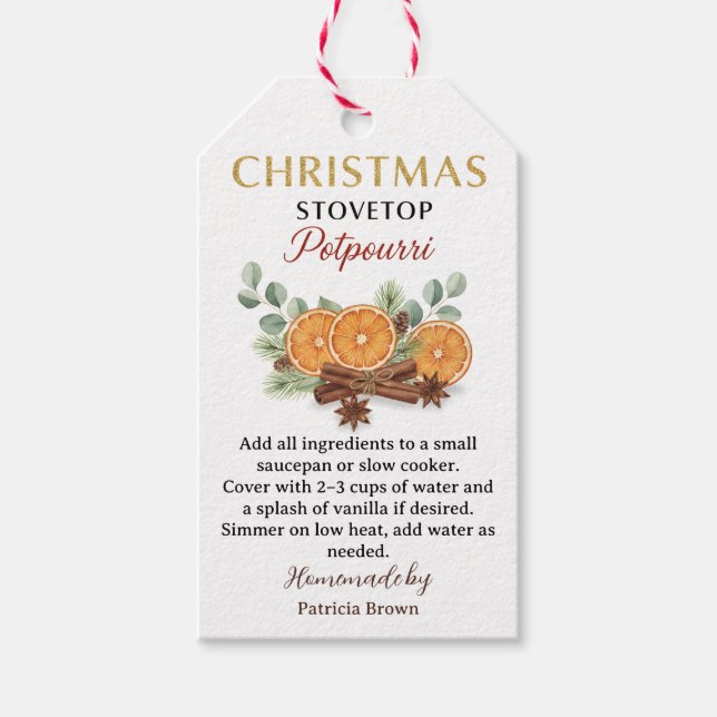 Homemade Christmas Stovetop Potpourri Recipe Tag (Front)