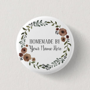 Homemade Cookie Cake Vintage Craft Floral Wreath 1 Inch Round Button