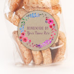Homemade Cookie Cake Vintage Craft Floral Wreath Classic Round Sticker<br><div class="desc">Check out these cool stickers for your business idea. They feature a rustic Kraft paper background, a laurel wreath and a customizable label for all your Etsy goodies. Customize text as you please to match your business brand. Perfect for all spa products such as soap, candle, lip balm, body milk,...</div>