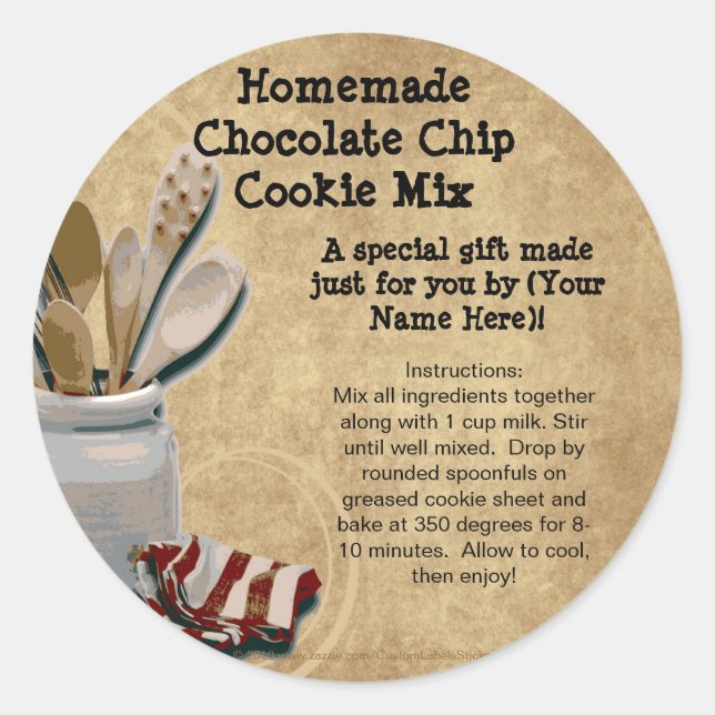 Homemade Cookie Mix Gift Jar Labels, Personalized Classic Round Sticker (Front)