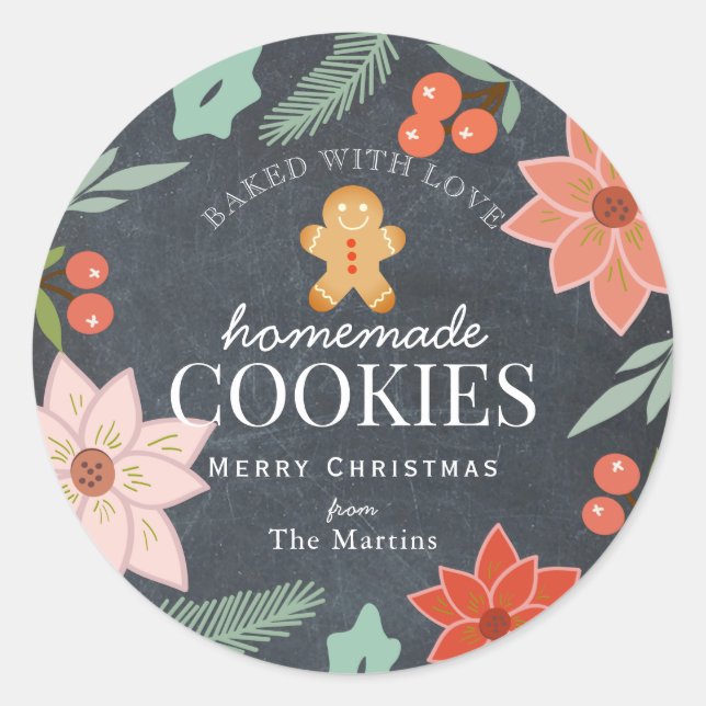 Homemade Cookies Floral Chalkboard Holiday Classic Round Sticker (Front)