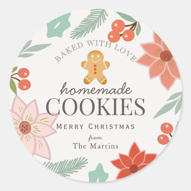 Homemade Cookies Floral Cream White Holiday Classic Round Sticker (Front)