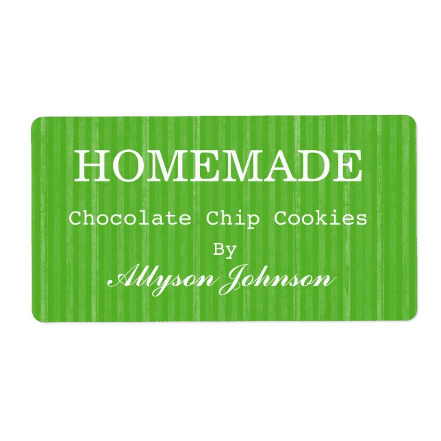 Homemade Cooking Green Stripes Background Labels (Front)