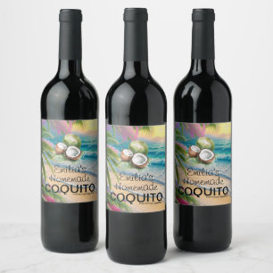 Homemade Coquito Recipe Coconut Beach Scene Wine Label