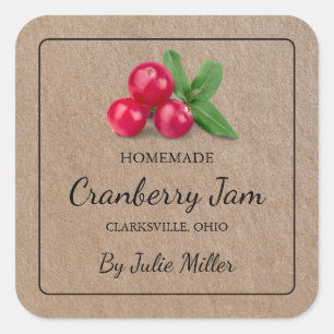 Homemade Cranberry Jam Square Kraft Paper Label