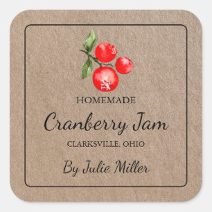 Homemade Cranberry Jam Square Kraft Paper Label