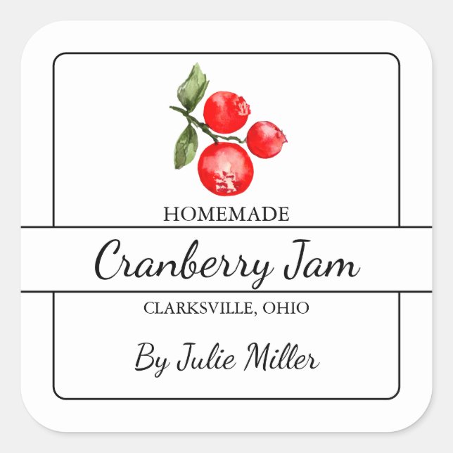 Homemade Cranberry Jam Square Label (Front)