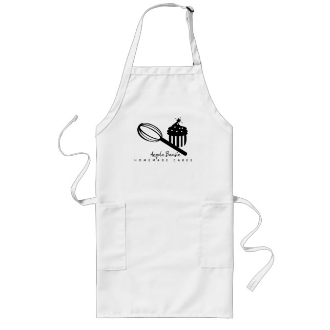 Homemade Cupcake Business Whisk Hand Drawn Long Apron (Front)