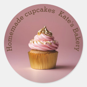 Homemade Cupcakes Gold Pastel Pink Round Sticker