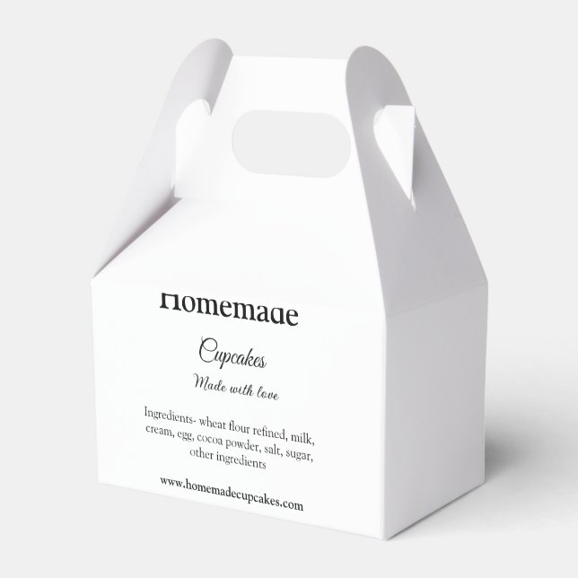 Homemade cupcakes made with love add text website favor box (Front Side)