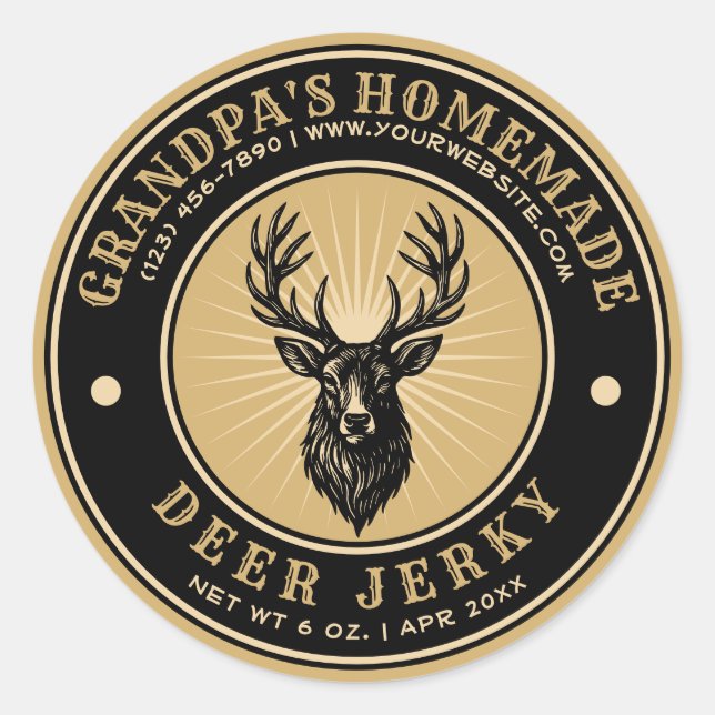 Homemade Deer Jerky Label Woodcut Style Template (Front)
