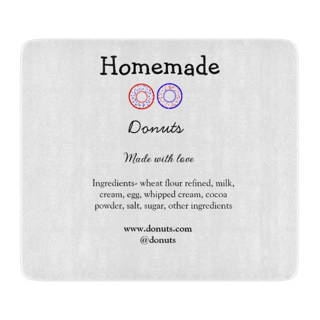 Homemade doughnuts made with love add text website cutting board (Front)
