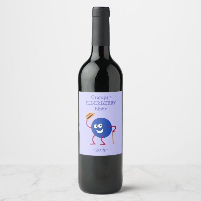 Homemade Elderberry Wine Cartoon Art Bottle Labels (Front)