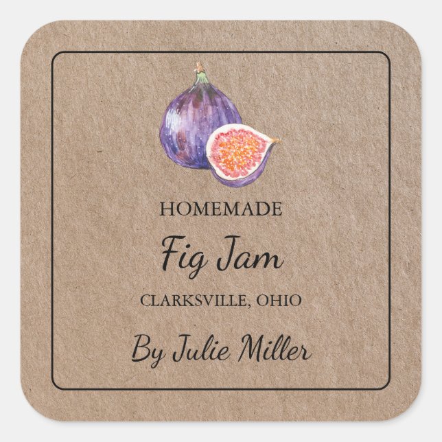 Homemade Fig Jam Square Kraft Paper Label (Front)