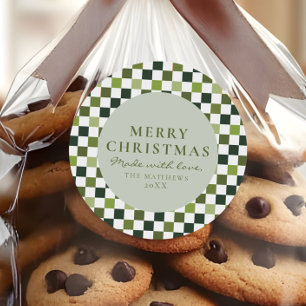 Homemade Food Holiday Baking Green Check Christmas Classic Round Sticker