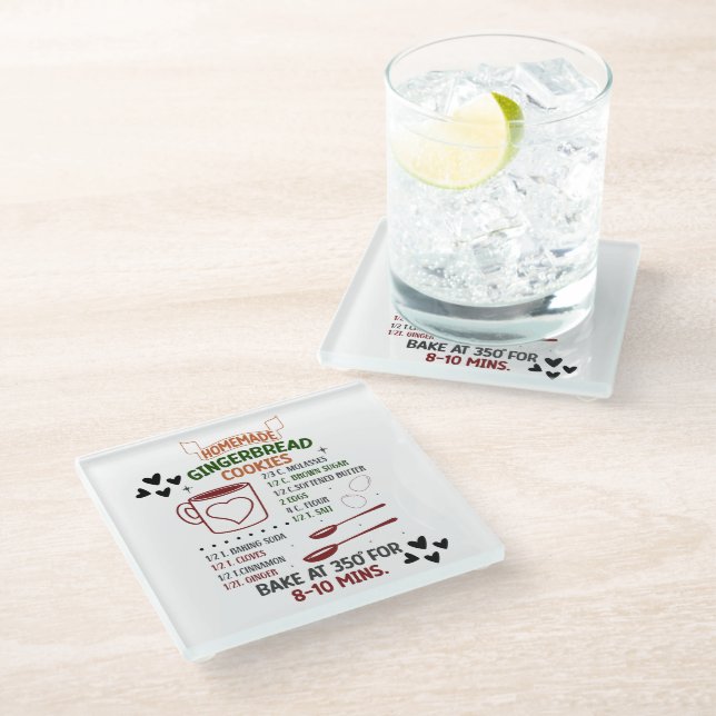 Homemade Gingerbread Cookie Recipe Christmas Gift Glass Coaster (Angled)