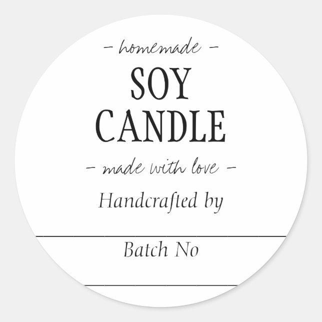 Homemade Handcrafted SOY CANDLE Classic Round Sticker (Front)