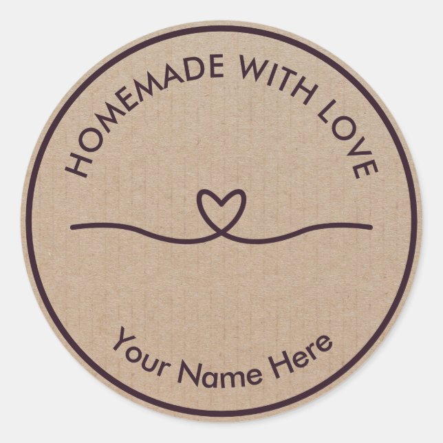 Homemade Handmade with Love Brown Kraft Classic Round Sticker (Front)
