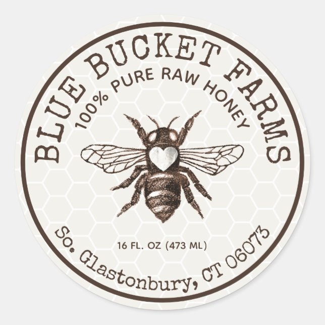 Homemade Honey Bee Honeycomb Jar Label (Front)