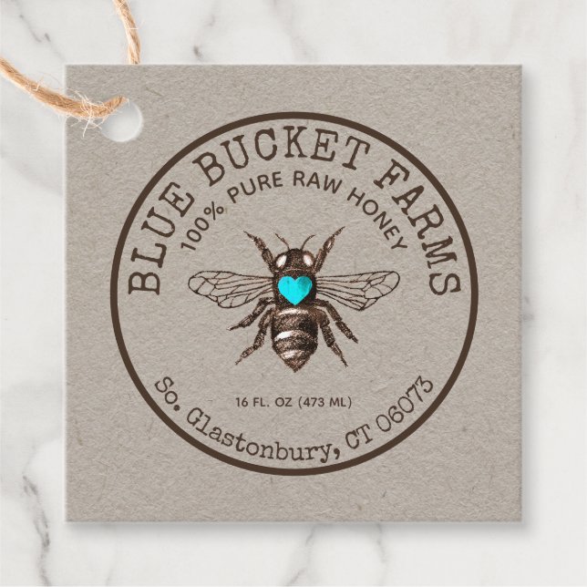 Homemade Honey Bee Kraft Jar Neck Tag (Front)