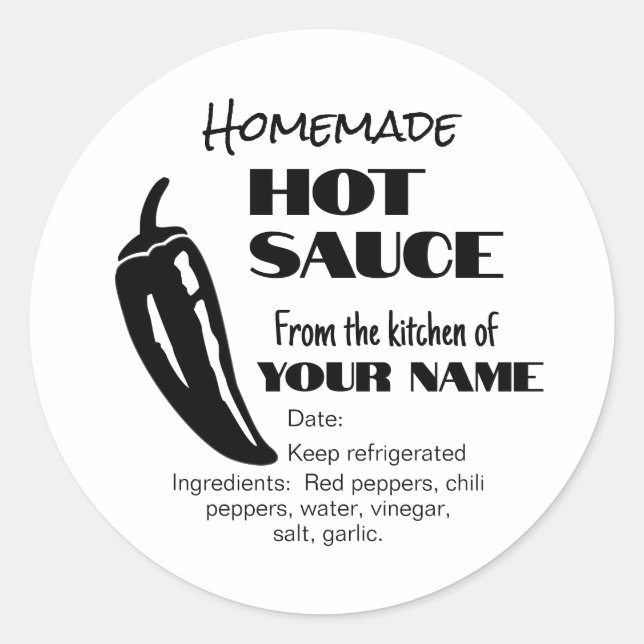Homemade Hot Sauce Black Chile Pepper Personalized Classic Round Sticker (Front)